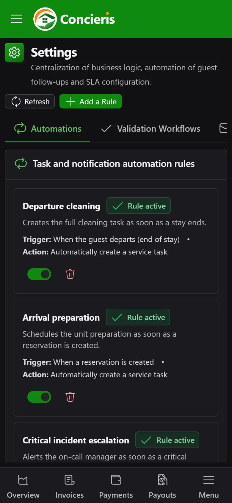 Concierge automations in Concieris