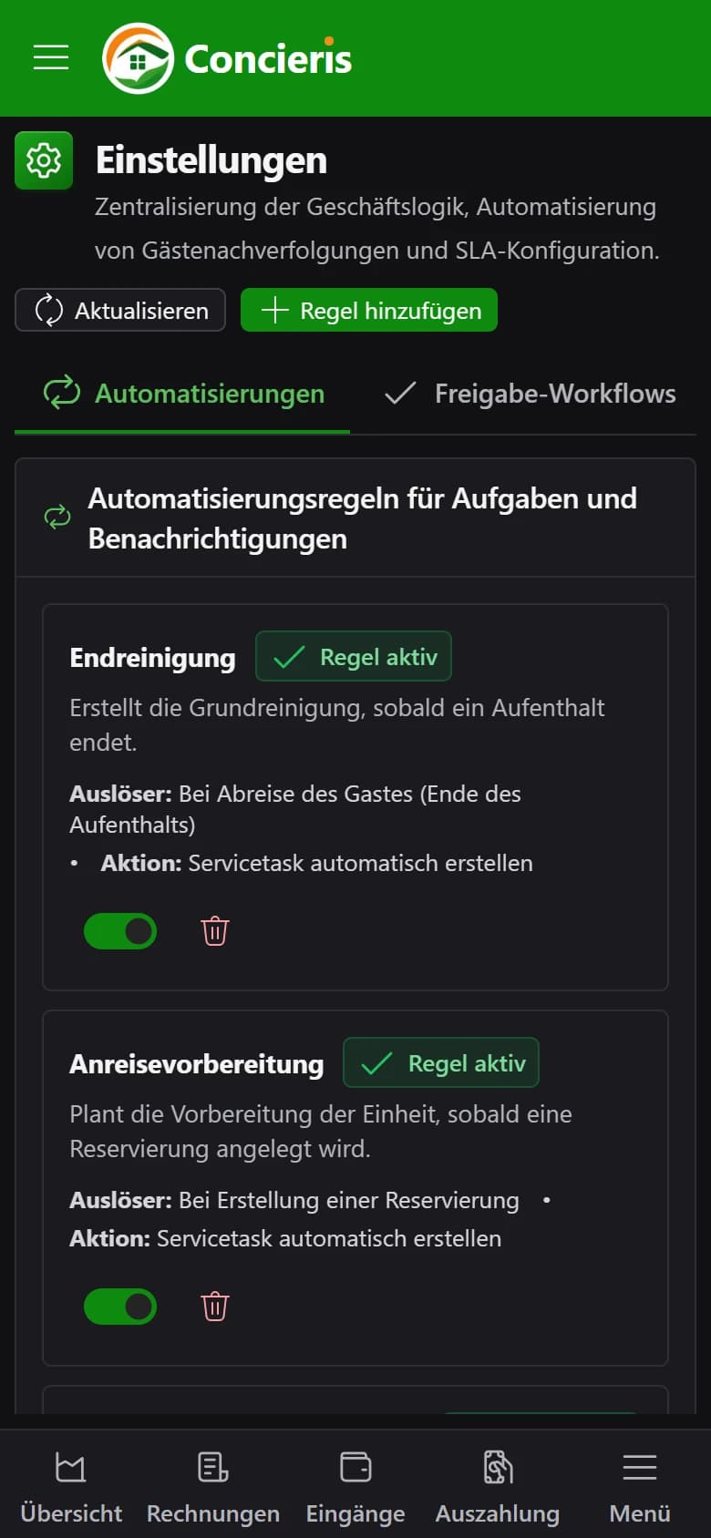 Automatisierungen in Concieris