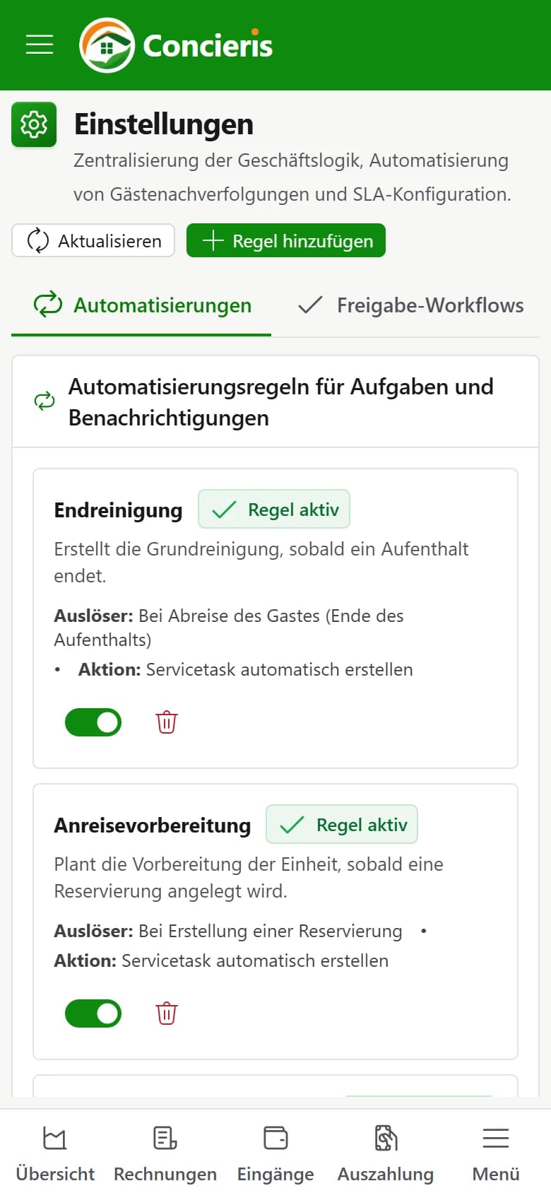 Automatisierungen in Concieris