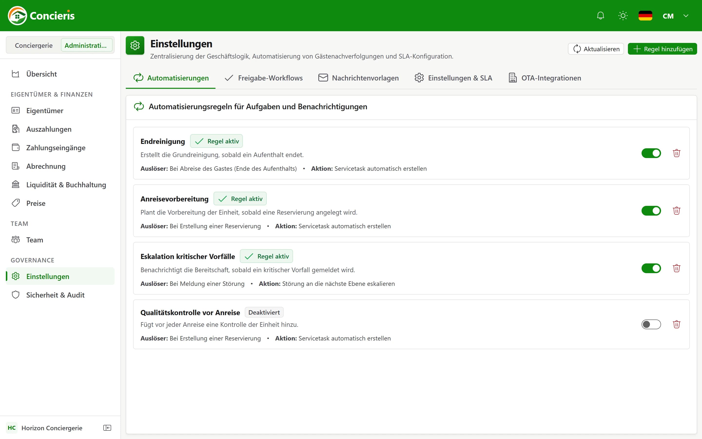 Automatisierungen in Concieris