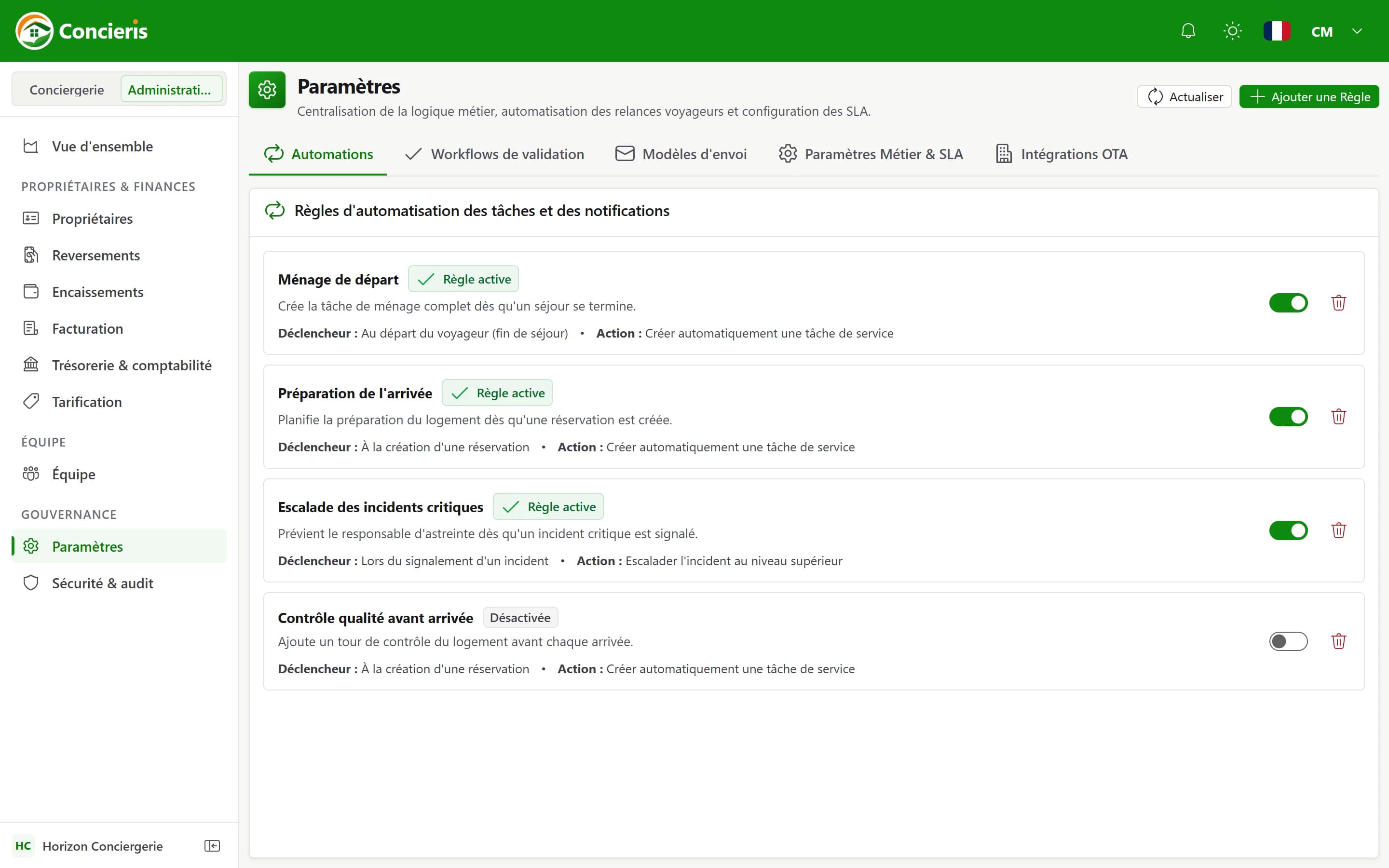 Automatisations de la conciergerie dans Concieris