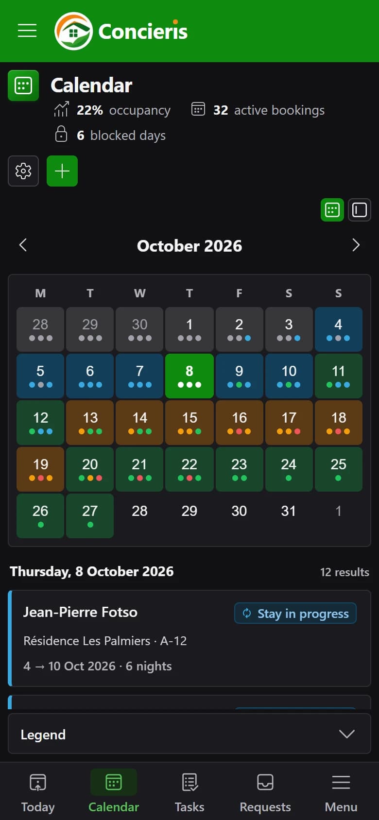 The stay calendar on a phone