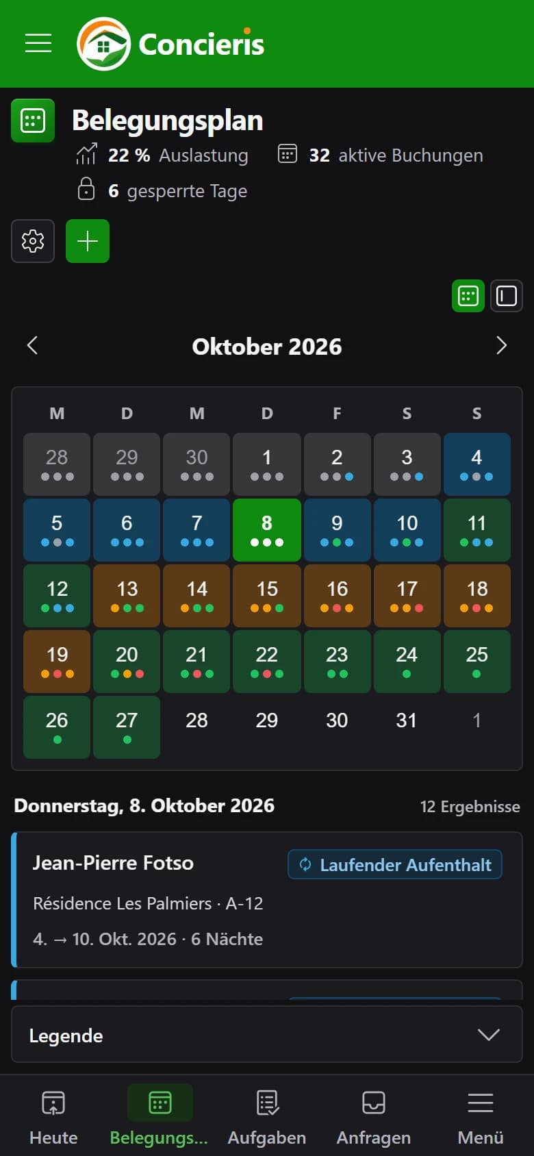 Der Belegungsplan auf dem Telefon