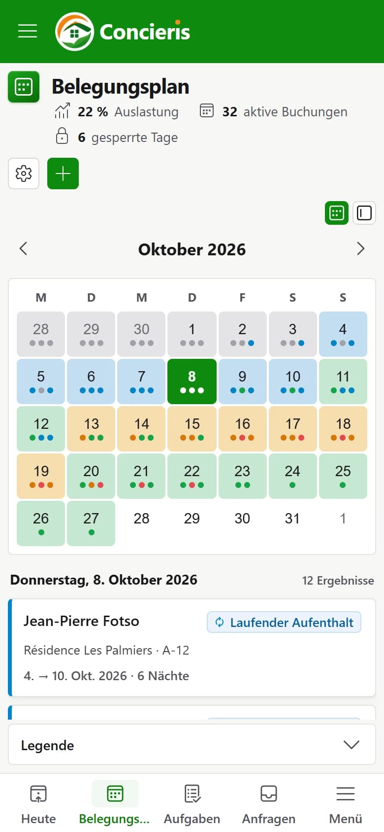 Der Belegungsplan auf dem Telefon