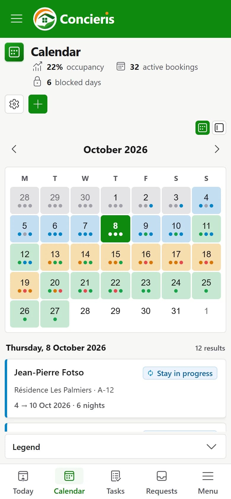 The stay calendar on a phone