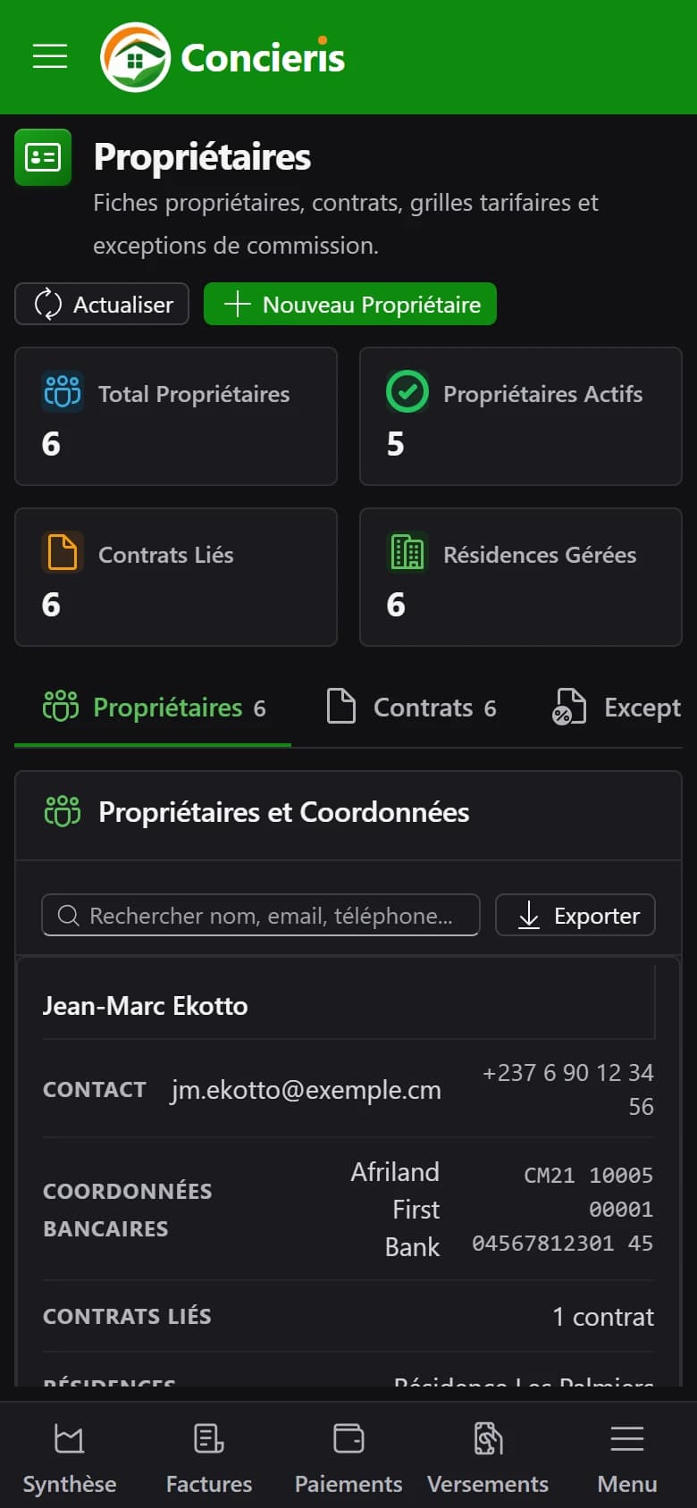 Contrats propriétaires dans Concieris