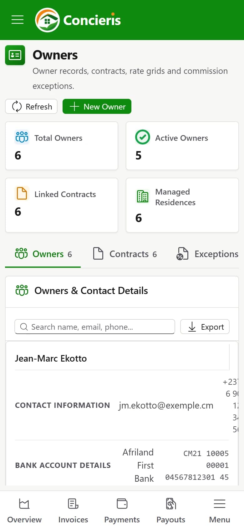 Owner contracts in Concieris