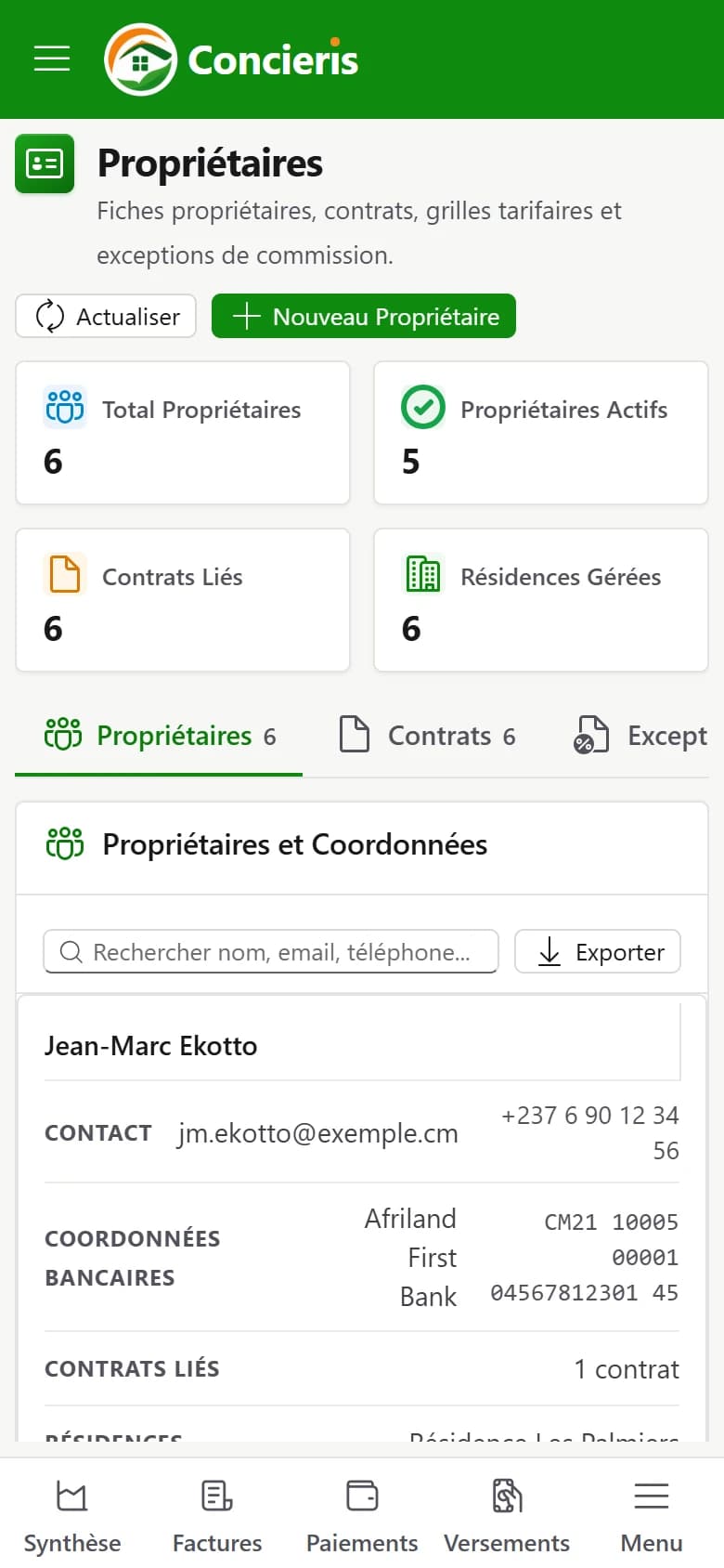 Contrats propriétaires dans Concieris