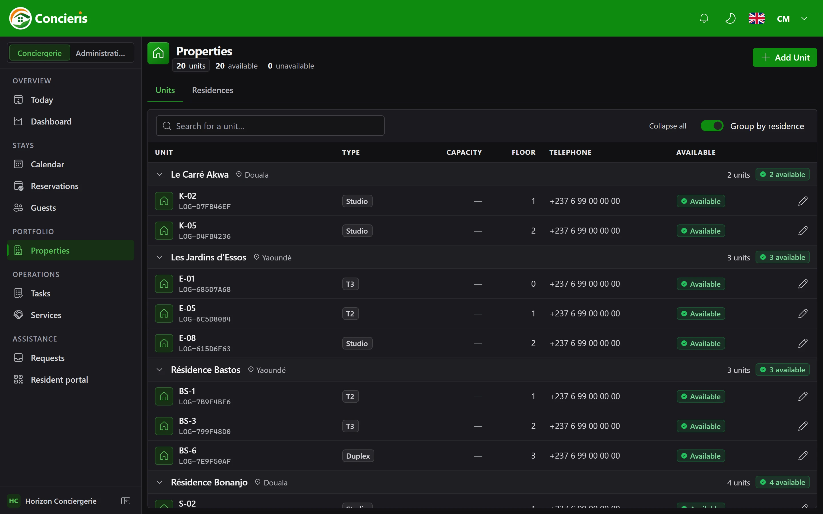 Residences and properties managed in the Concieris property management software