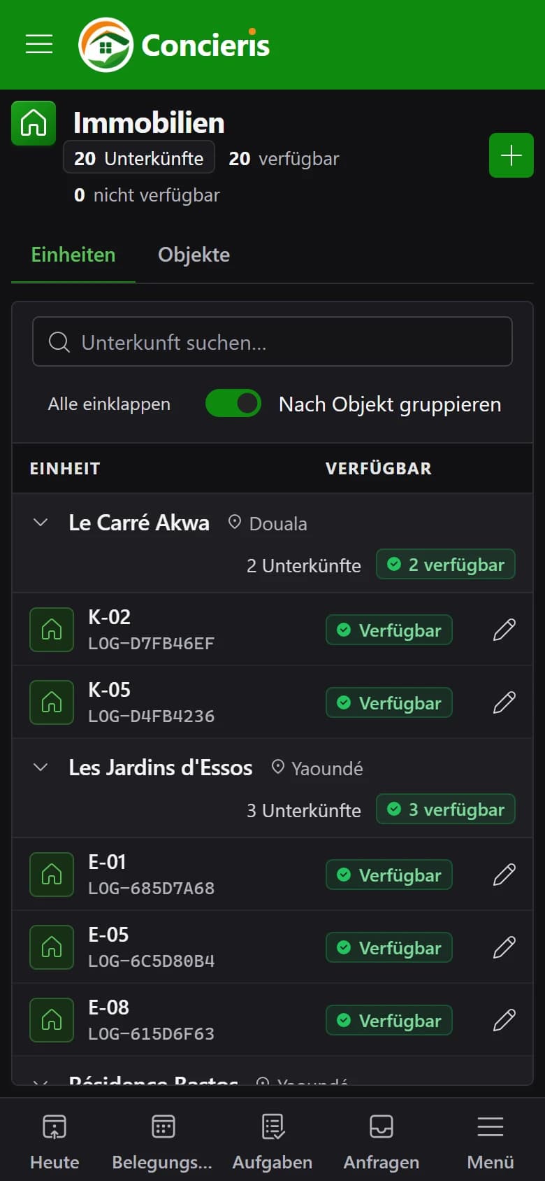 Residenzen und Unterkünfte in der Immobilienverwaltungssoftware Concieris