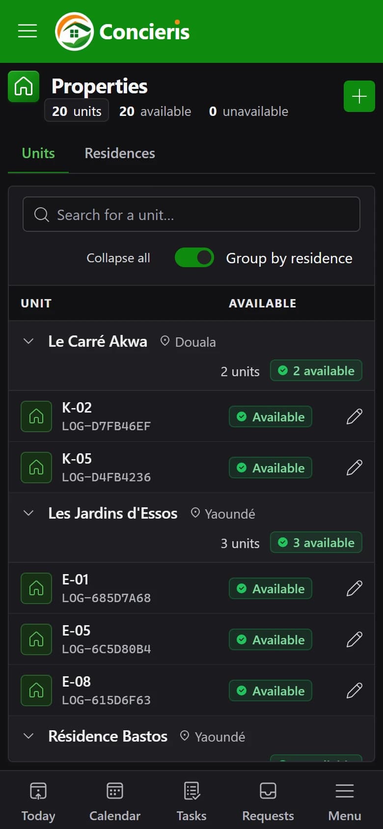 Residences and properties managed in the Concieris property management software