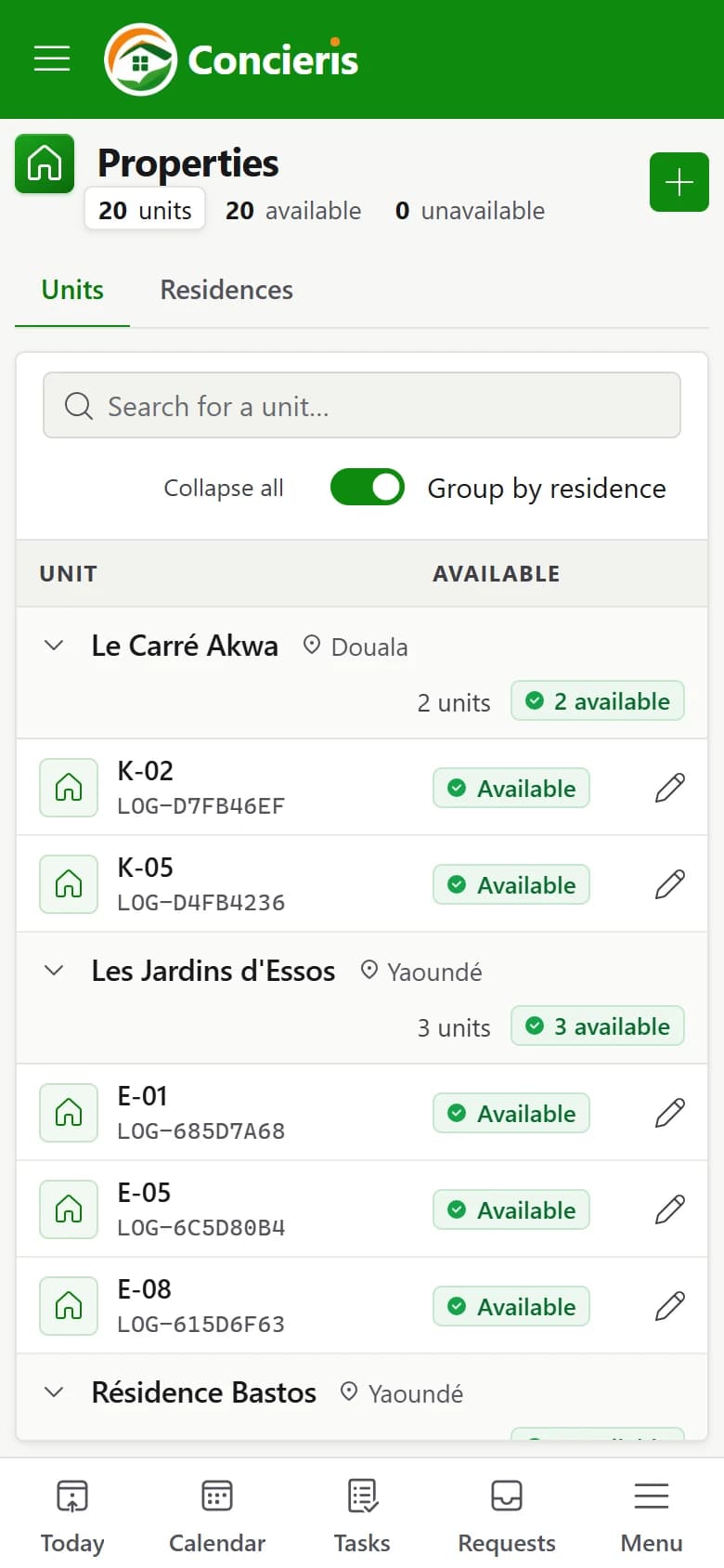 Residences and properties managed in the Concieris property management software