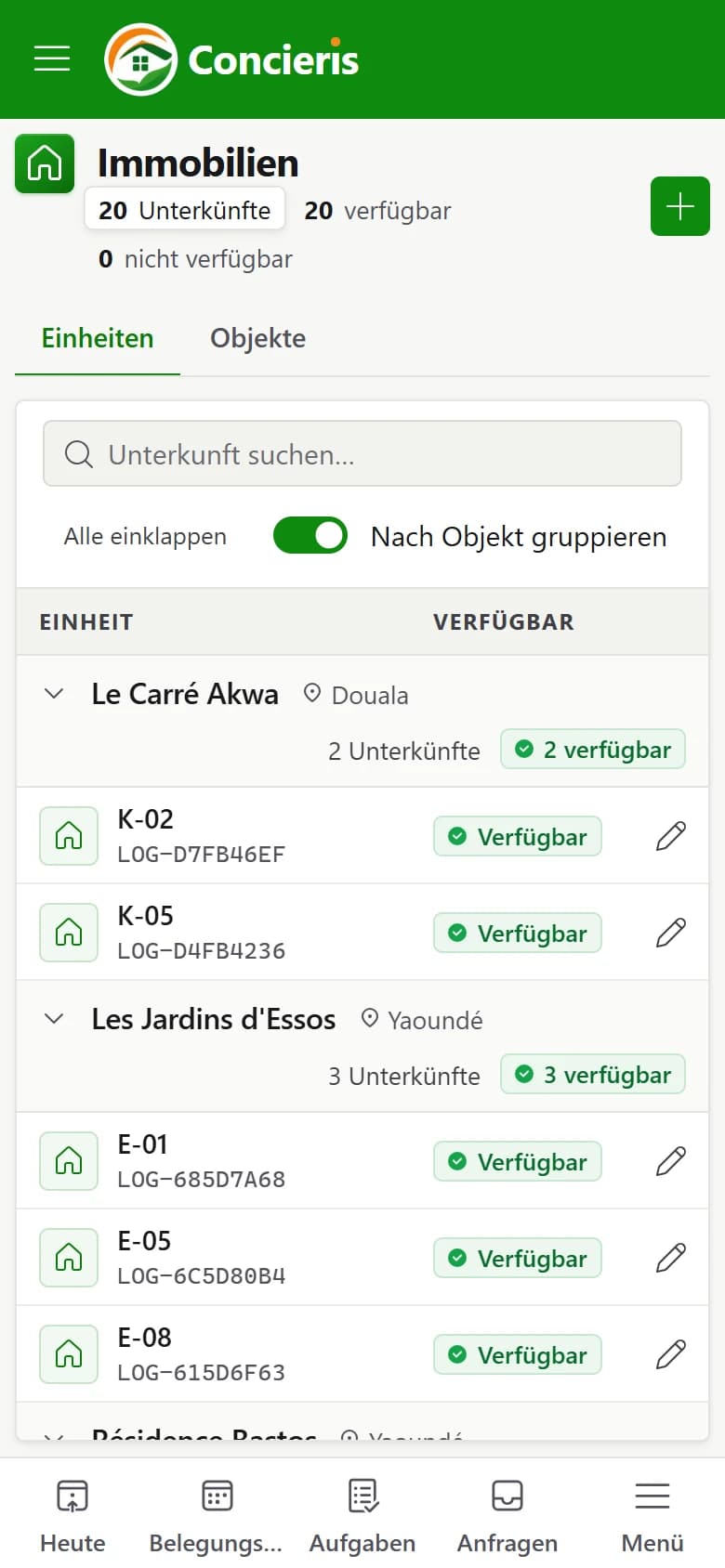 Residenzen und Unterkünfte in der Immobilienverwaltungssoftware Concieris