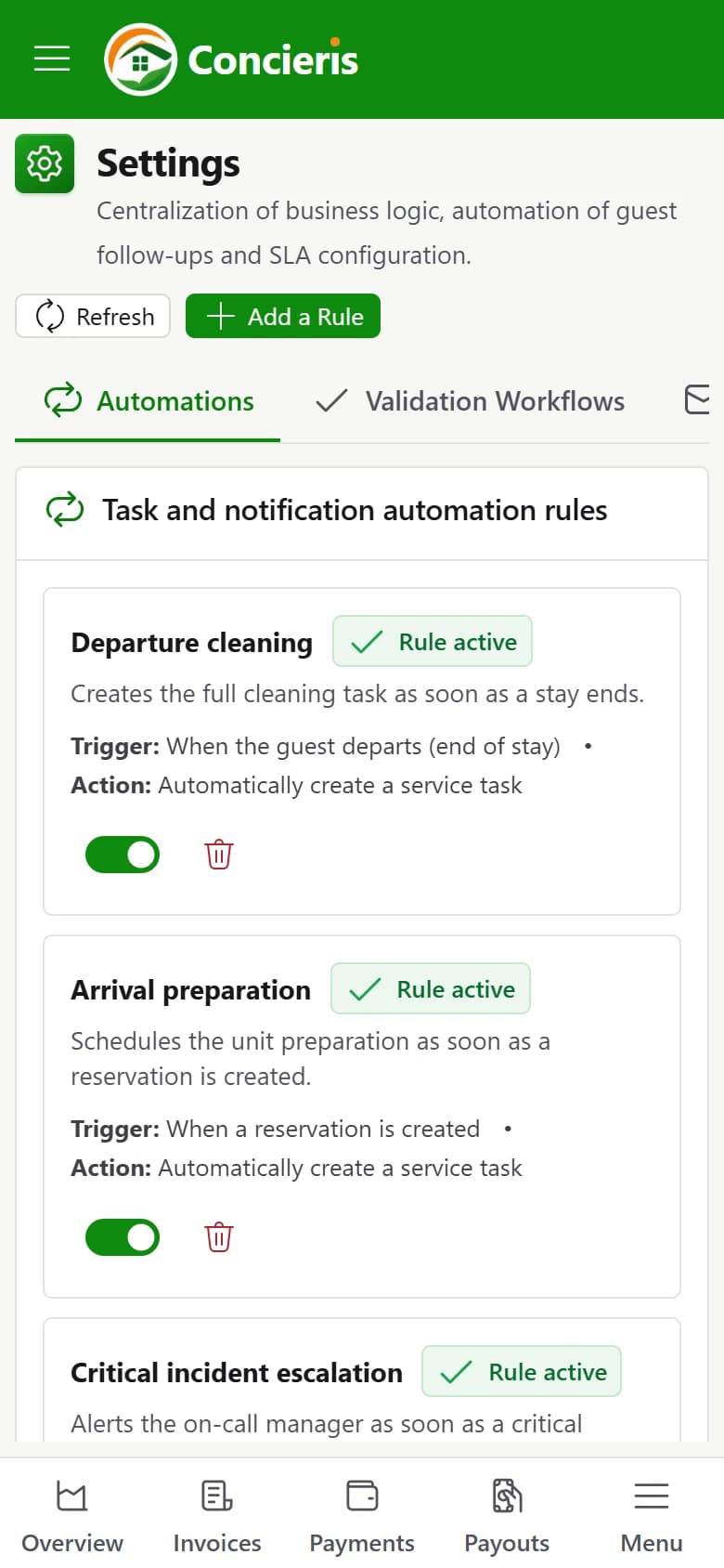 Concierge automations in Concieris