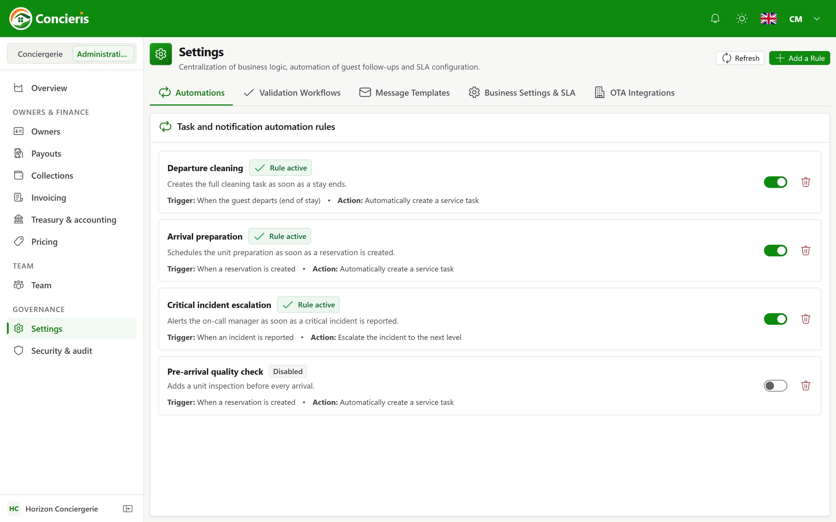 Concierge automations in Concieris
