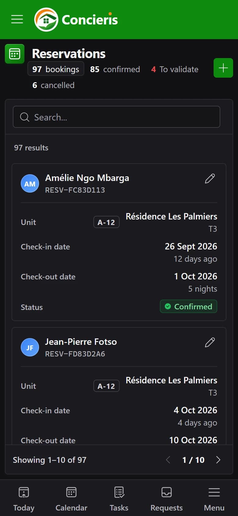 Confirming a new booking in Concieris
