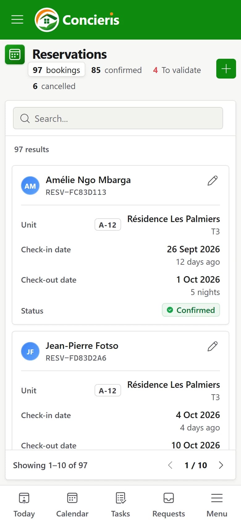 Confirming a new booking in Concieris